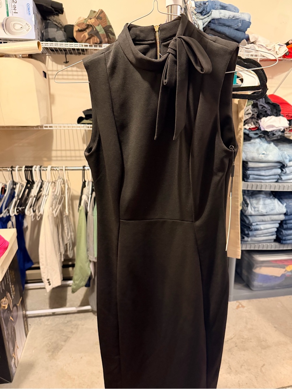 Calvin Klein Sleeveless Black Bow-Neck Sheath Dress